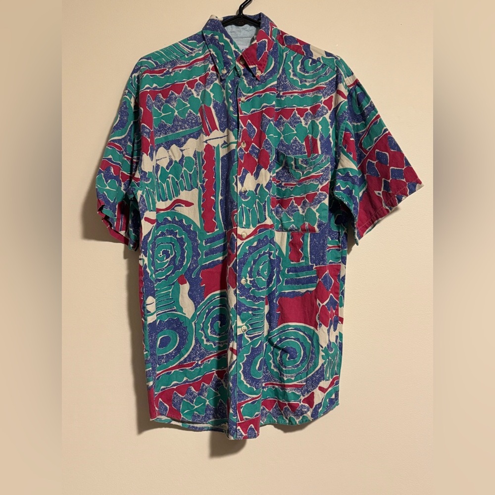 EUC Apparel Workshop Green and Red Abstract Art Men's Button Down size medium